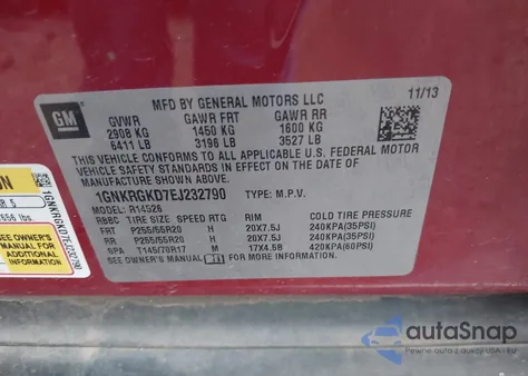 2014 Chevrolet Traverse 1Lt from USA, damaged, VIN 1GNKRGKD7EJ232790